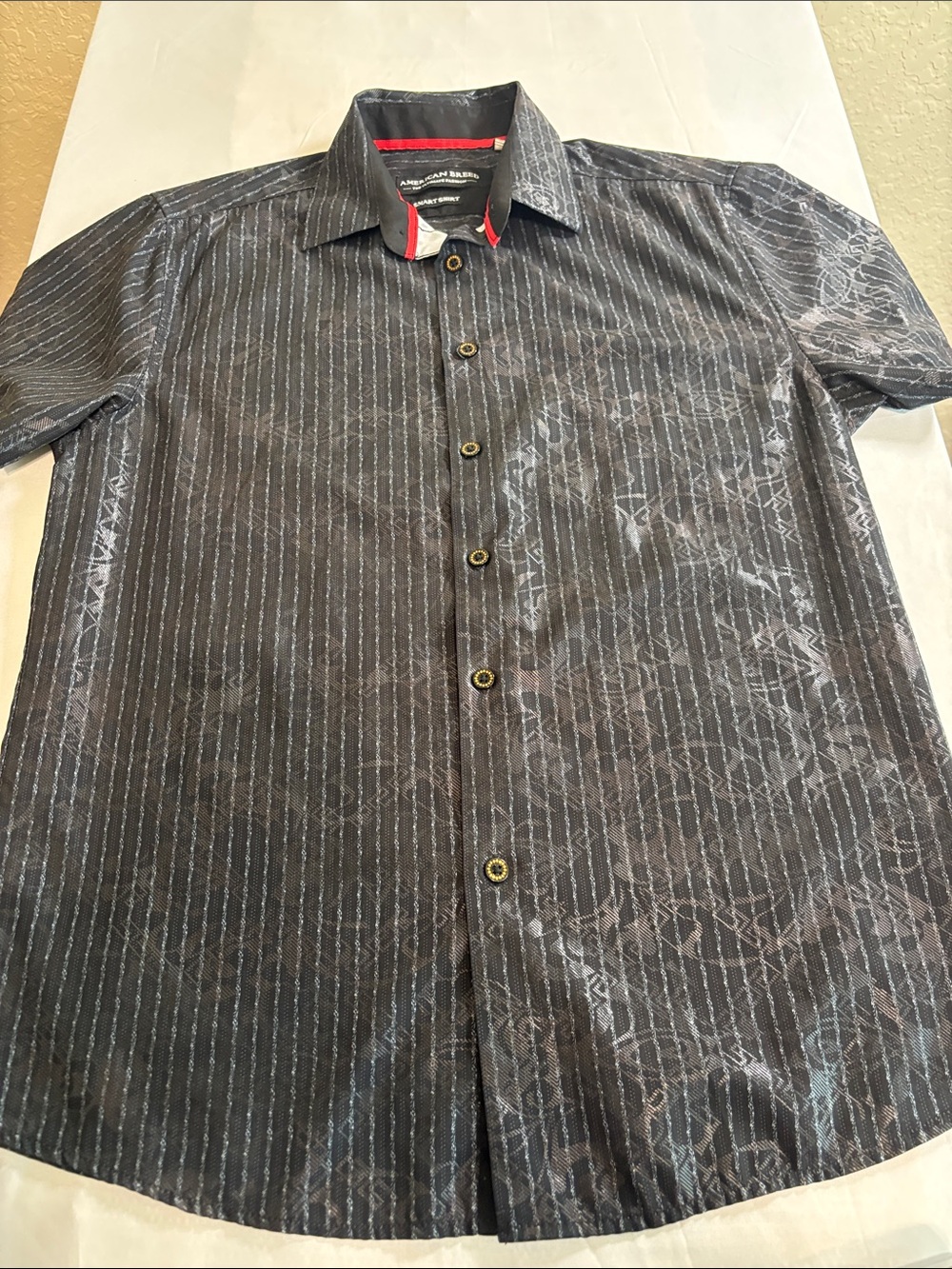 American Breed Smart Shirt Mens Black Textured Button Up Small